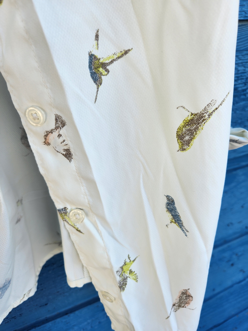 Eddie Bauer Light Blue Button-Down Shirt with Bird Print - Picture 7 of 9